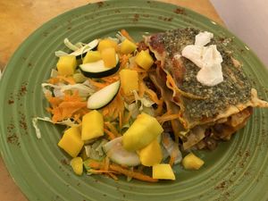 Lasagna and salad at Natural Spice in Panama City