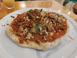 Yummy vegan pizza! at Natural Spice in Panama City
