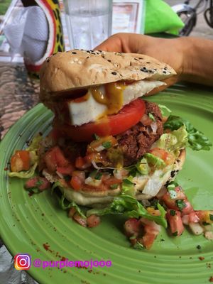 Rebel burger 
with lentils, black beans, vegan cheese,...  at Natural Spice in Panama City