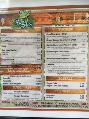 Menu at Natural Spice in Panama City