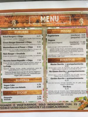Menu at Natural Spice in Panama City
