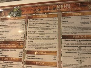 Menu  at Natural Spice in Panama City