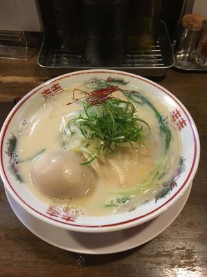 Vegan ramen noodles with optional added (non-vegan!) egg at Shugetsu in Osaka