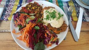 Chickpea patties  at Alchemy Cafe in Gawler