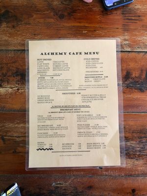 Menu at Alchemy Cafe in Gawler