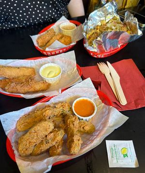 Chilli cheeze fries, chicken tenders, frickles  at Nice N Sleazy - Old Fashioned Street Food in Glasgow