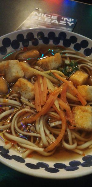 Tofu noodles with chilli sauce at Nice N Sleazy - Old Fashioned Street Food in Glasgow