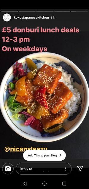 Sweet chilli tofu and rice donburi at Nice N Sleazy - Old Fashioned Street Food in Glasgow
