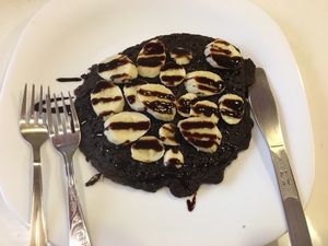 Vegan chocolate and banana pancakes  at 1o9 Cafe in Udaipur