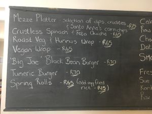 The menu, which changes at Nourish in Swellendam