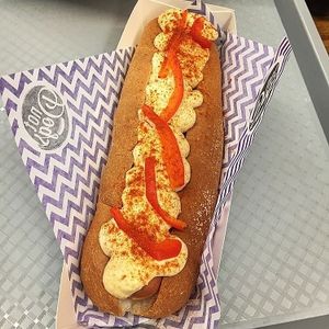 Seitan Hello Houmous vegan dog with houmous, red pepper and smoked paprika at Not Dogs in Birmingham