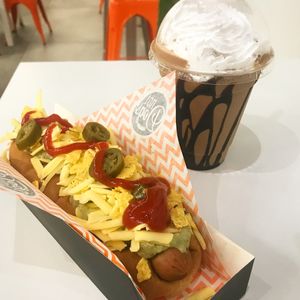 Loaded Nacho dog and chocolate peanut butter shake at Not Dogs in Birmingham