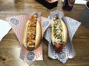 Hummus and pizza dogs. The hummus one weirdly works.  at Not Dogs in Birmingham