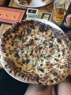 Sausage and mushroom pizza at Sandbar in Manchester