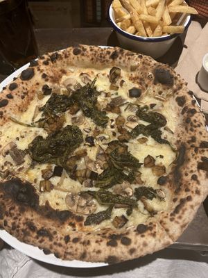 Dalla Terra Pizza vegsnised + fries  at Sandbar in Manchester