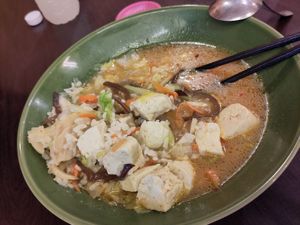 Soup with rice and stinky tofu at Jiā Yún SùShí 家畇素食 in Hualien