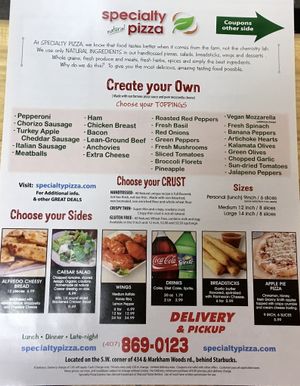 Menu at Specialty Pizza in Altamonte Springs