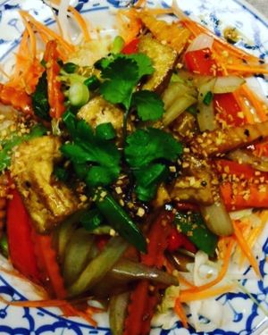 Garlic and pepper veggies and tofu at Pattaya Thai in Hamilton