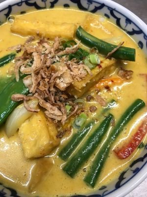 Yellow curry veggies and tofu ( mild) at Pattaya Thai in Hamilton