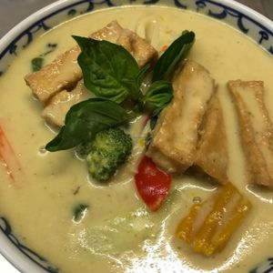 Green curry veggies and tofu ( medium hot) at Pattaya Thai in Hamilton