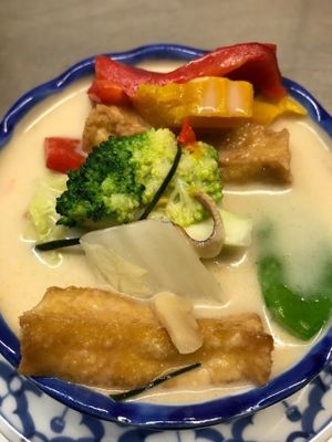 Tom Kha soup ; sour coconut milk soup with galangal, veggies and tofu  at Pattaya Thai in Hamilton