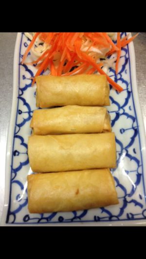 Spring roll; veggies and glass noodle in spring roll pastry! ( dipped fried) at Pattaya Thai in Hamilton