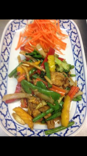 Chili basil stir fried veggies and tofu preference mild, medium hot, or spicy at Pattaya Thai in Hamilton