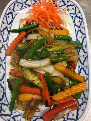 Chili basil with mixed veggies  at Pattaya Thai in Hamilton