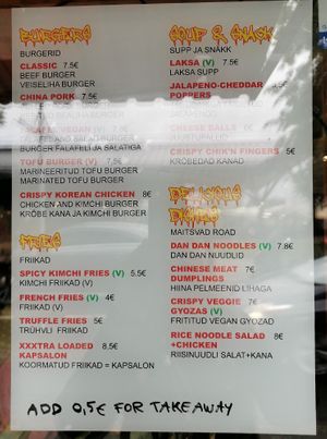 menu at Burger Box in Tallinn