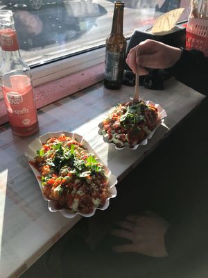 Kimchi fries, german Fritz Limo and local IPA at Burger Box in Tallinn