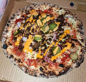 Cheese burger pizza ❤️ at Red Sparrow Pizza in Collingwood