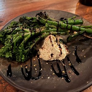 Wood-fired broccolini with whipped almond feta - amazing!  at Red Sparrow Pizza in Collingwood