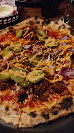 Cheeseburger Pizza at Red Sparrow Pizza in Collingwood