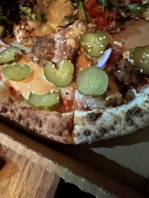 Burger pizza  at Red Sparrow Pizza in Collingwood