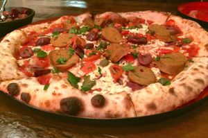 Puttanesca with sausage at Red Sparrow Pizza in Collingwood