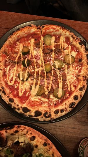 Cheeseburger pizza. Yum!  at Red Sparrow Pizza in Collingwood