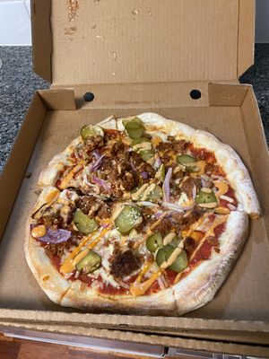 Gluten free Cheeseburger pizza at Red Sparrow Pizza in Collingwood