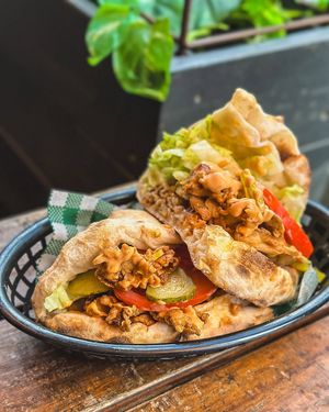 Crispy oyster mushroom pizza sandwich - only available Saturday afternoons at Red Sparrow Pizza in Collingwood