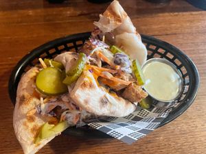 Fried chicken pizza “sandwich” at Red Sparrow Pizza in Collingwood