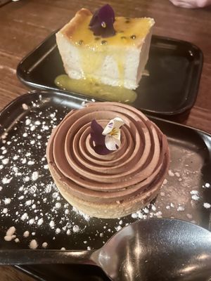 Salted Caramel & Chocolate Mousse Tart and Passionfruit Cheezecake  at Red Sparrow Pizza in Collingwood