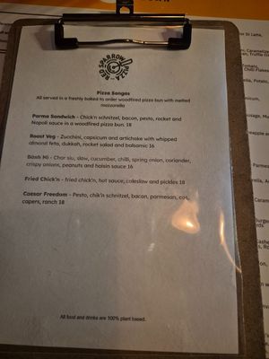 Sandwich menu August 2025 at Red Sparrow Pizza in Collingwood