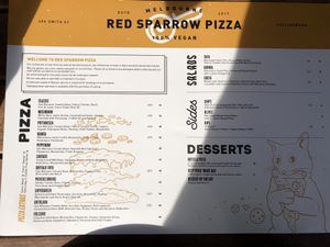 Menu at Red Sparrow Pizza in Collingwood