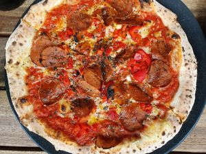 Vegan pepperoni pizza at Red Sparrow Pizza in Collingwood