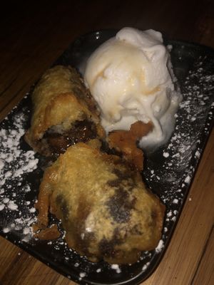 Deep fried ‘mars bar’ with dairy-free ice-cream. Perfect!! at Red Sparrow Pizza in Collingwood