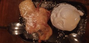 Deep fried mars bar with ice cream at Red Sparrow Pizza in Collingwood