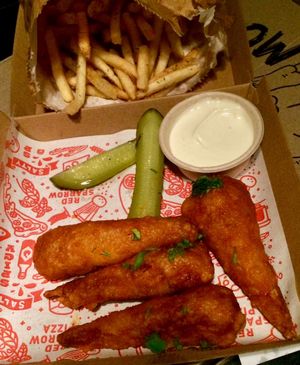 Buffalo chicken and rosemary chips  at Red Sparrow Pizza in Collingwood