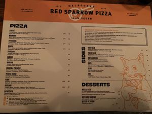 Menu at Red Sparrow Pizza in Collingwood