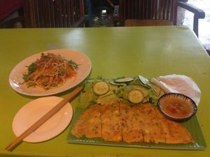 papaya salad and banh xeo chay at Cay Me - Tamarind Tree in Da Nang