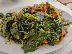 Sweet potato leaves with sambal at Zhen Xiang Vegetarian in North Singapore