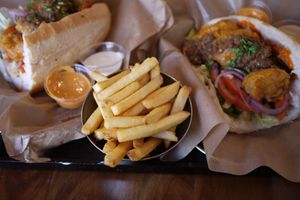 2 Vegan sandwiches, along with fries and 2 vegan dips :) at Casablanca Sandwicherie - 카사블랑카 샌드위치 in Seoul